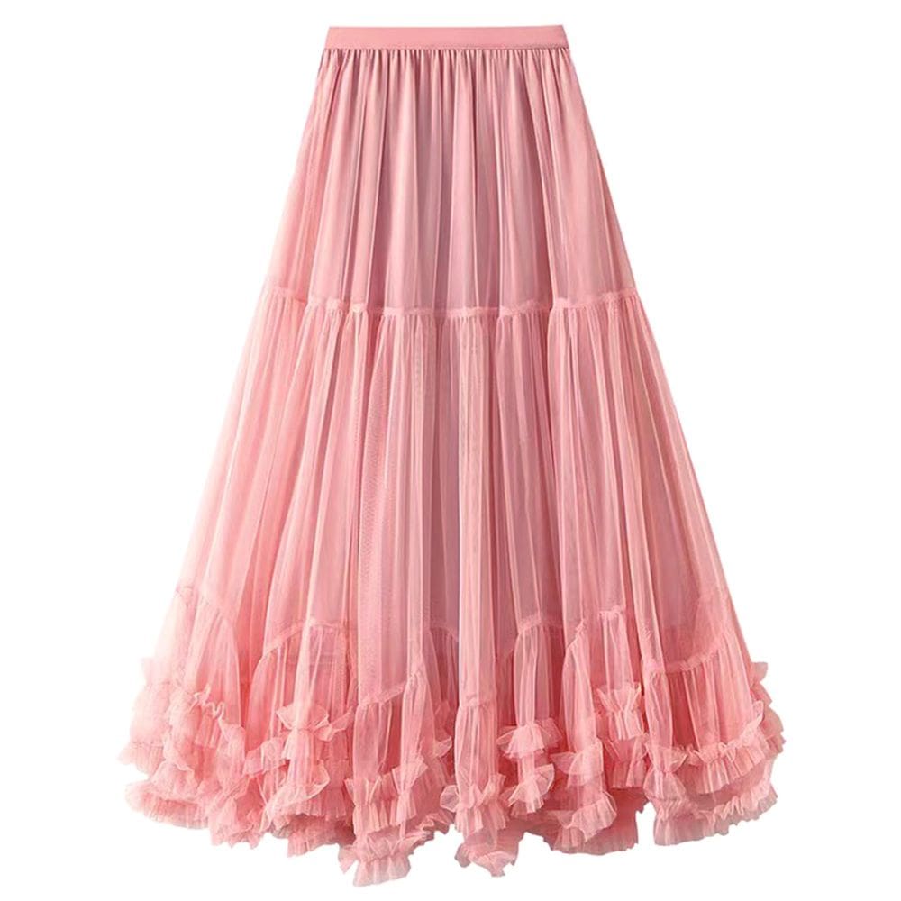 Saia maxi de tule COZYPOIN, elástica, cintura alta, linha A, rosa