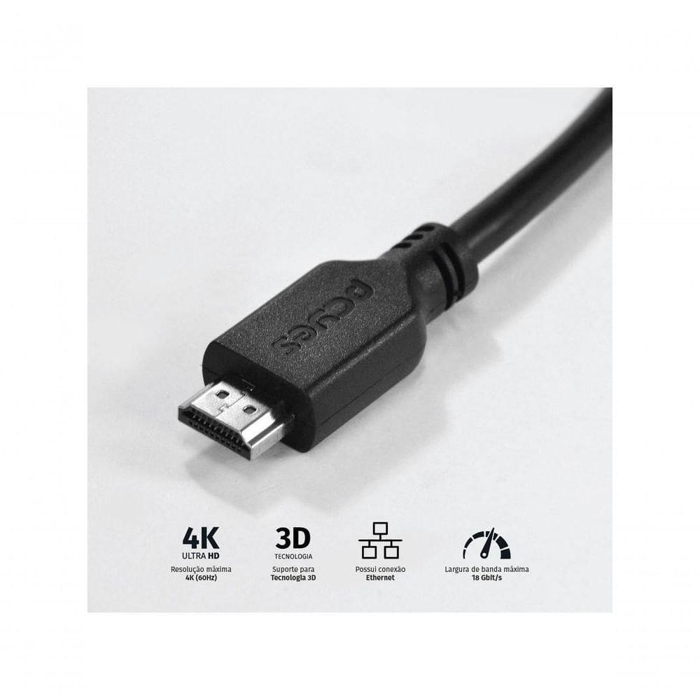 Cabo Hdmi 2.0 4k 28awg Puro Cobre 5 Metros - Phm20-5