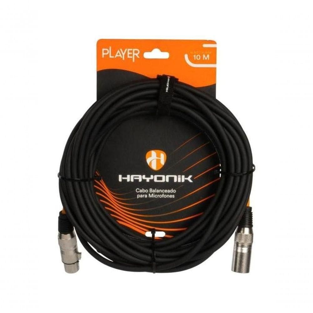Cabo Para Microfone Player Xlr(f) X Xlr(m) 10m Preto Hayonik