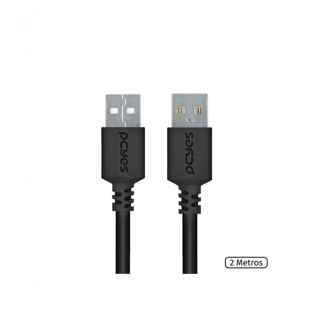 Cabo De Dados Usb A 2.0 Macho Para Usb A 2.0 Macho 28awg Puro Cobre 2 Metros - Puam2-2