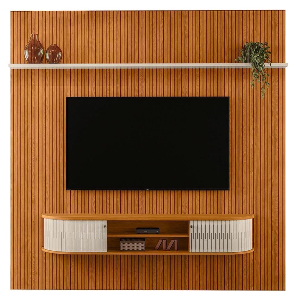 Painel Bancada TV 75 Polegadas 245x238 Cm Bugatti Madetec Cinamomo Off White