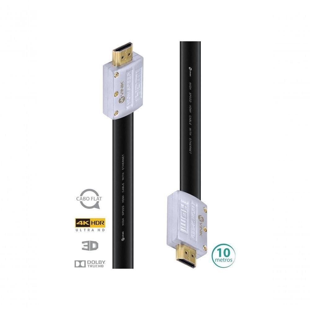Cabo Hdmi 2.0 4k Ultra Hd 3d Conexão Ethernet Flat Com Conector Desmontável 10 Metros - H20fl-10