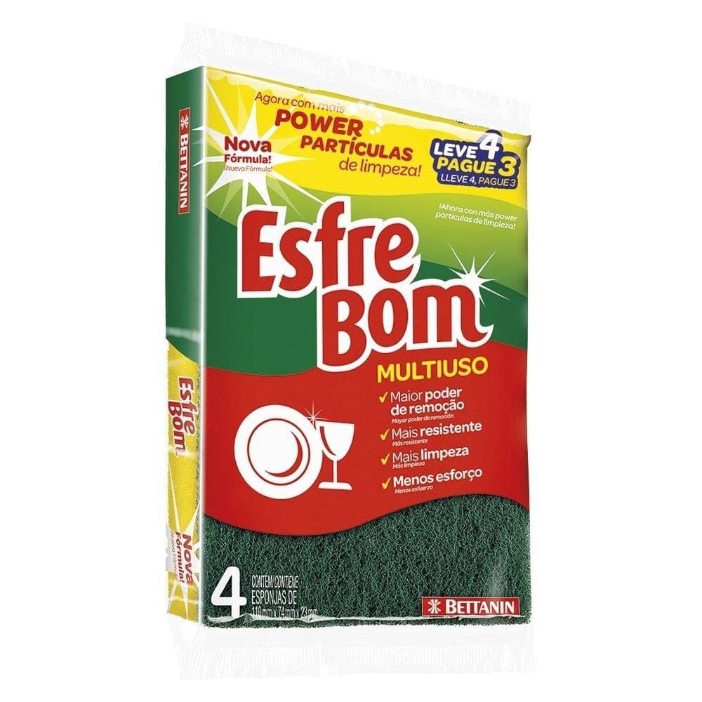 Esponja Bettanin Esfrebom Multiuso - 4 Embalagens com 60 Unidades