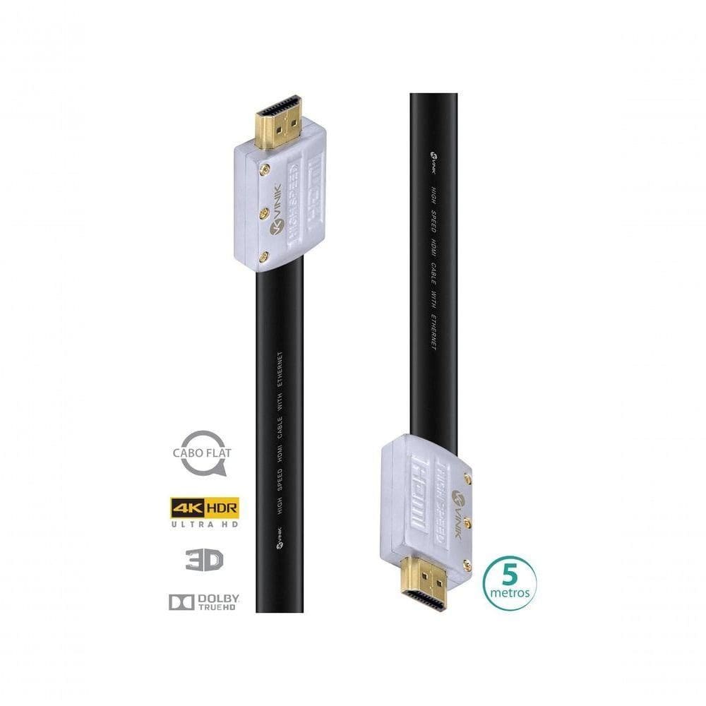 Cabo Hdmi 2.0 4k Ultra Hd 3d Conexão Ethernet Flat Com Conector Desmontável 5 Metros - H20fl-5