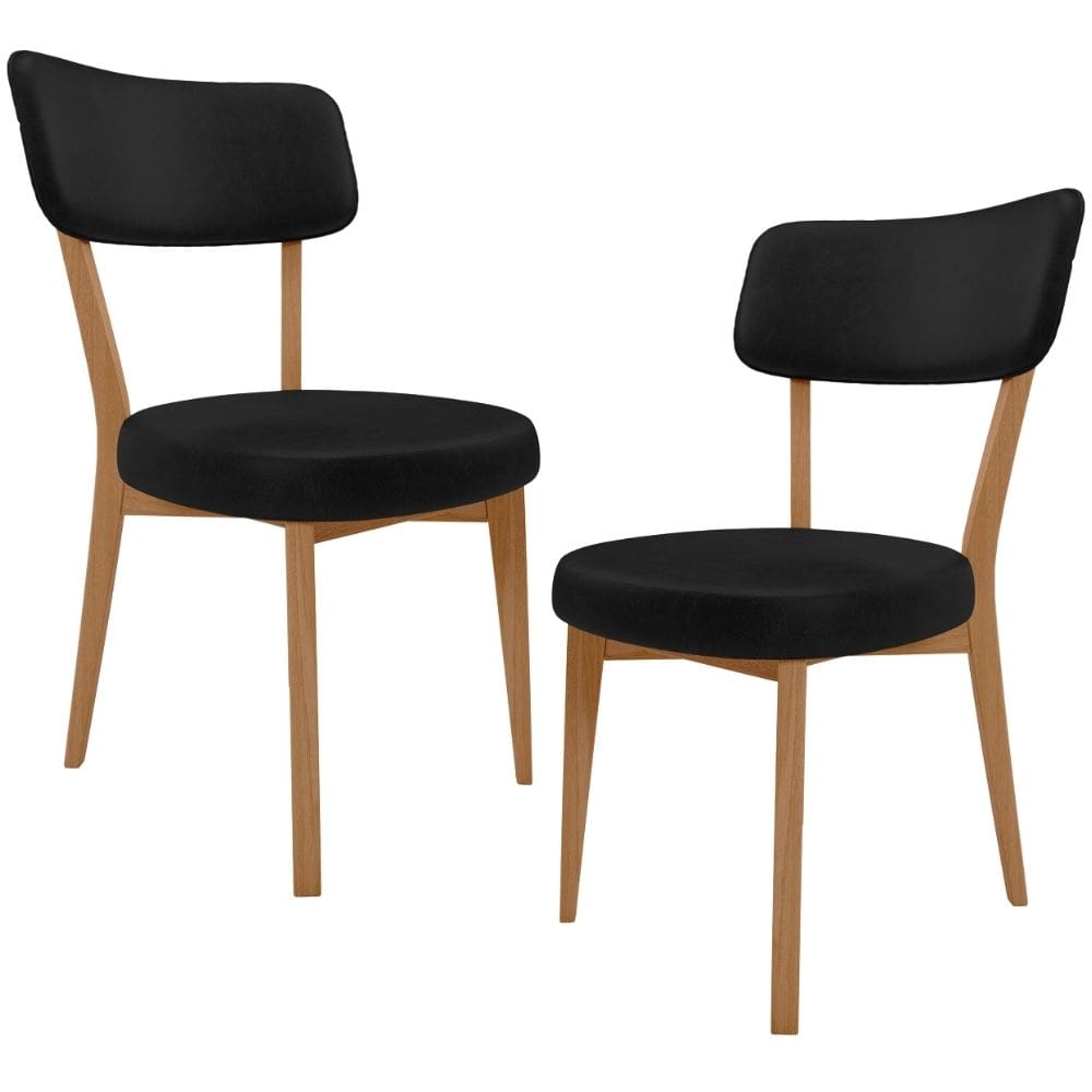 Kit 02 Cadeiras Decorativa Estofada Sala de Jantar Base Madeira Roy L02 Couríssimo Preto - Lyam