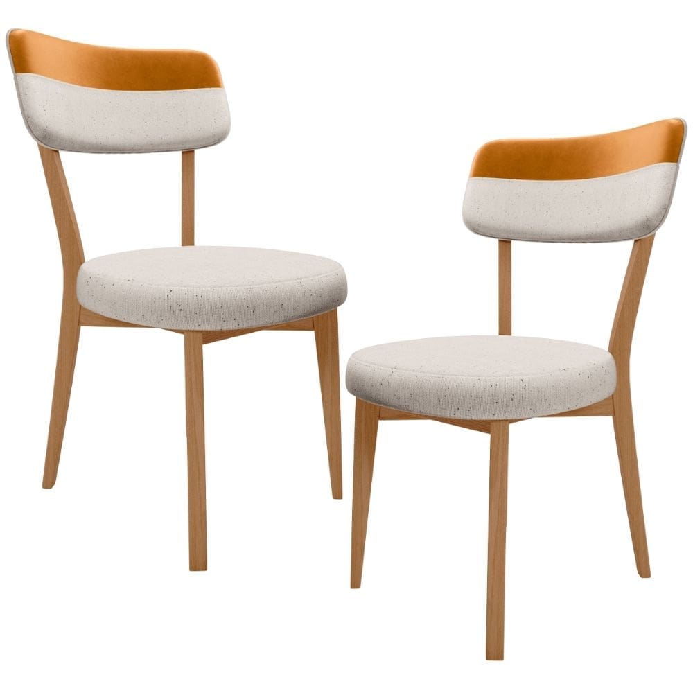 Kit 02 Cadeiras Decorativa Estofada Sala Base Madeira Roy L02 Couríssimo Whisky Linho Cru - Lyam