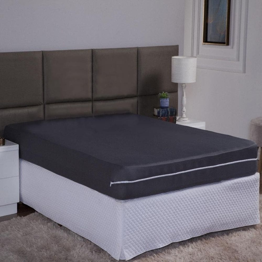 Capa De Colchão King 40Cm Zíper Protetor Malha Lisa 1 Peça