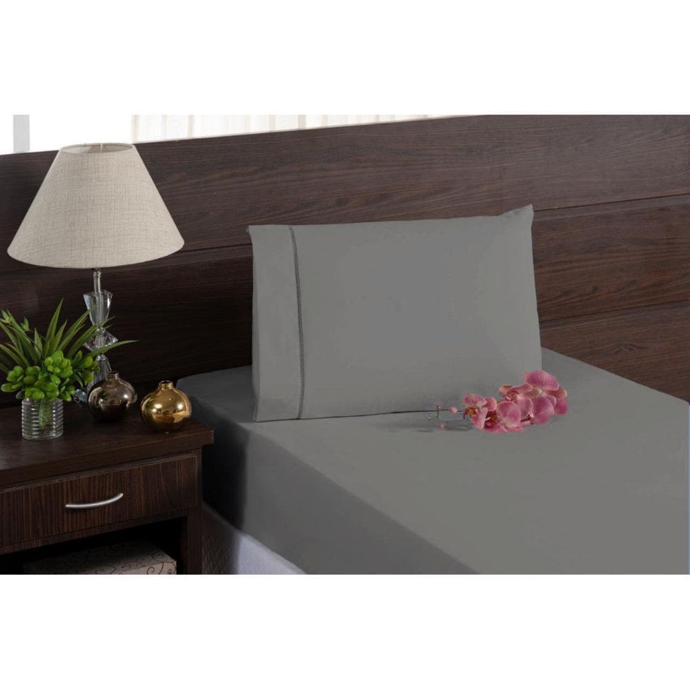 Jogo De Lençol 100% Poliéster Com Elástico 2 Peças Cinza