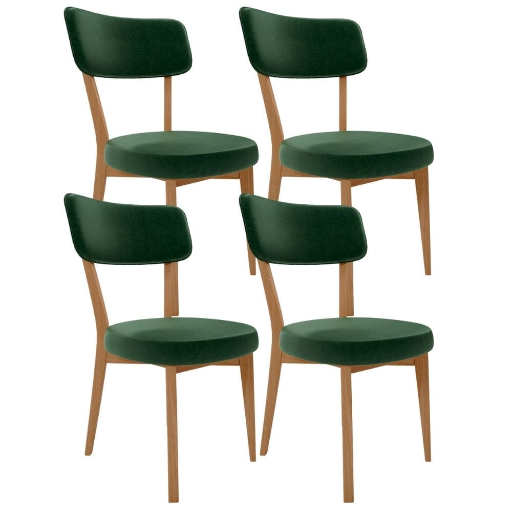 Kit 04 Cadeiras Decorativa Estofada Sala Jantar Base Madeira Roy L02 Couríssimo Verde Musgo - Lyam
