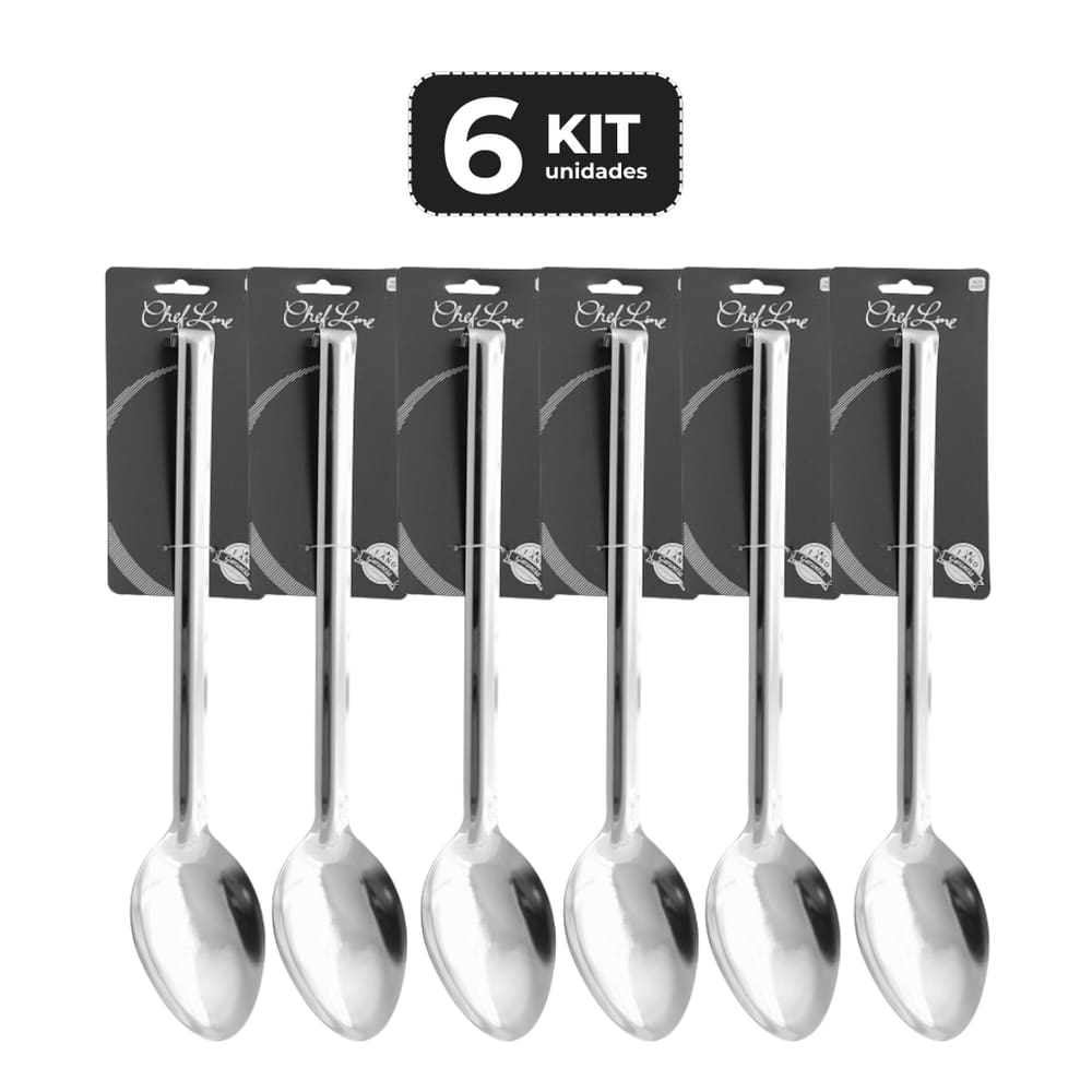 Kit 6 Colher De Servir Inox Com Virola 35,5 Cm