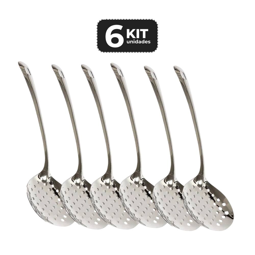 Kit 6 Espumadeira Inox 23 Cm