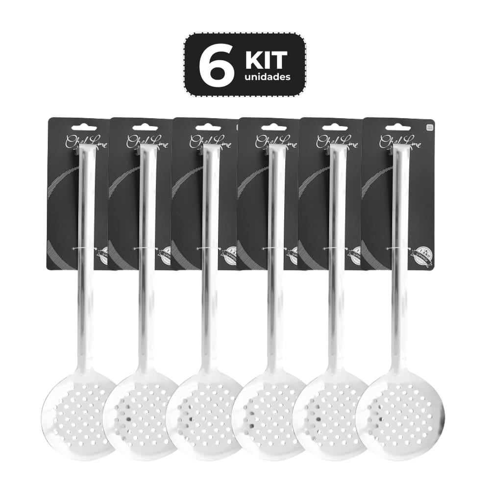 Kit 6 Espumadeira Inox Com Virola 34,5 Cm