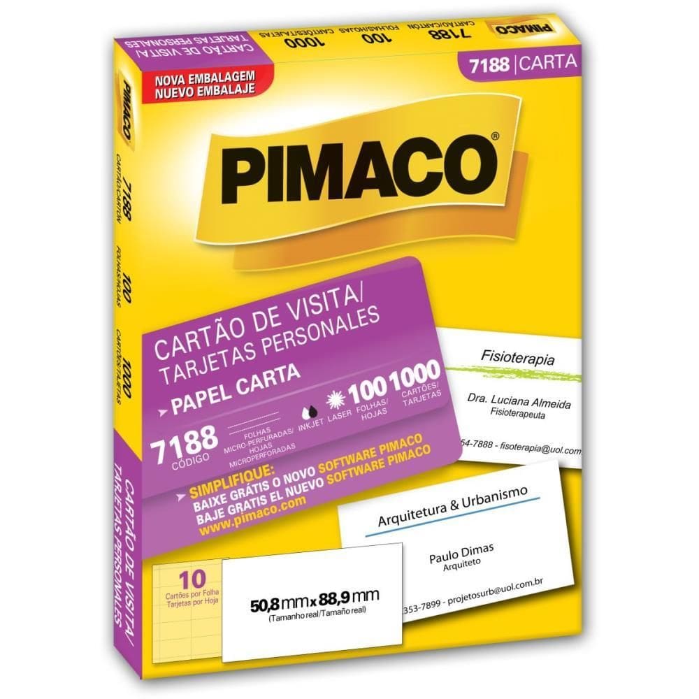 Cartão De Visita 7188 Carta 100 Fls 50,8 X 88,9 - Pimaco