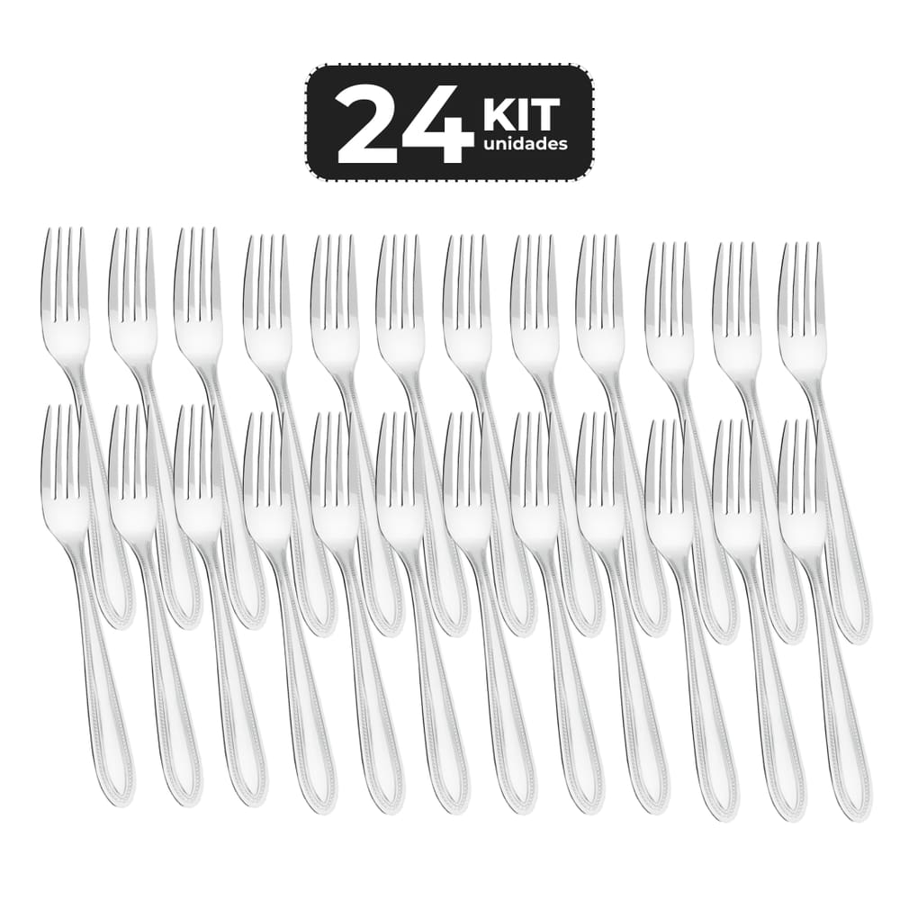 Kit 24 Garfo De Sobremesa Inox Acabamento Brilho - Linha Selene