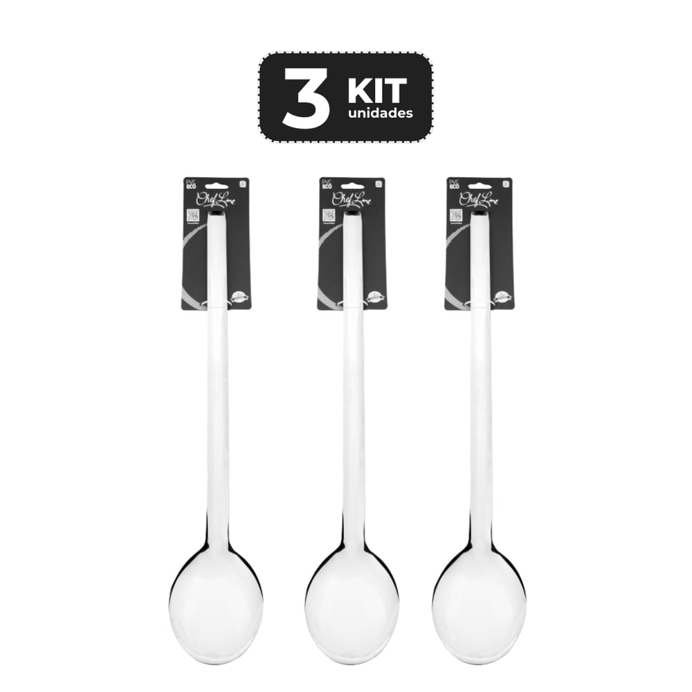 Kit 3 Colher De Servir Inox Profissional Com Virola 51 Cm