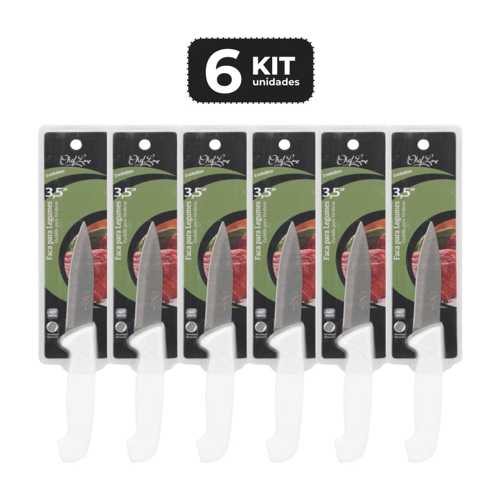 KIT 6 FACA PARA LEGUMES 3,5” CABO POLIPROPILENO BRANCO