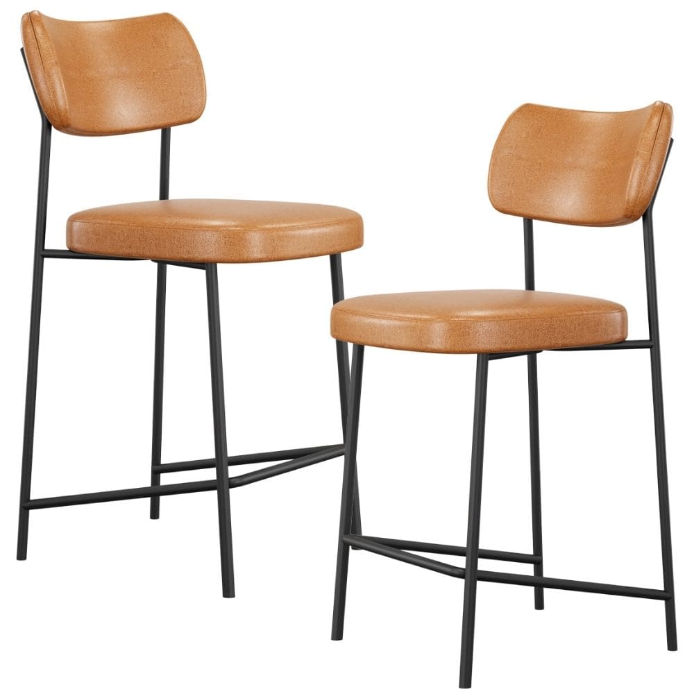 Kit 02 Banquetas Baixa Bar Cozinha Sala De Jantar Preto Melina L02 Couríssimo Whisky - Lyam Decor