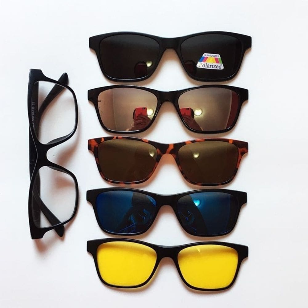 Armação Com Lente Transparente + 5 Lentes Clip On Solares