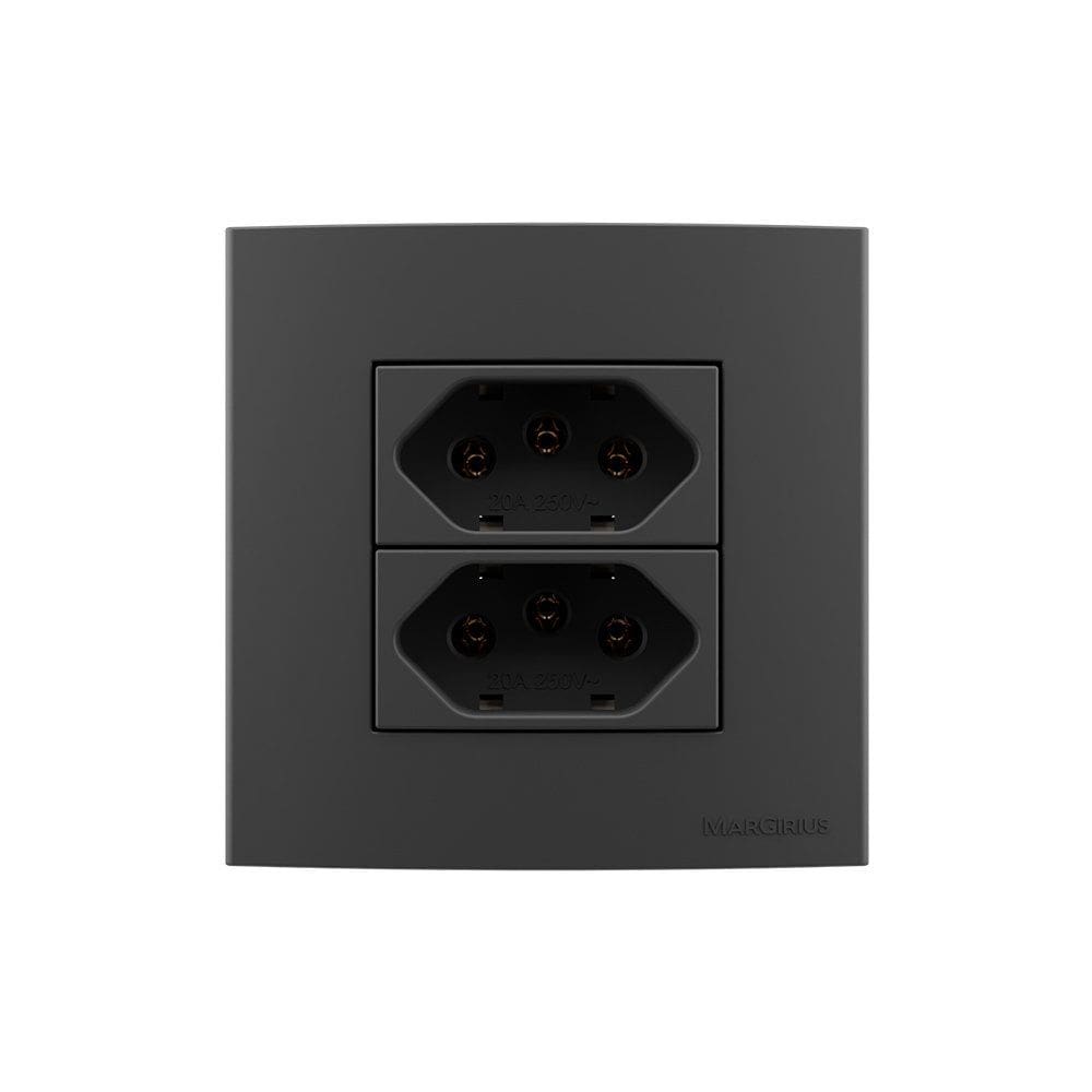 Placa para Móveis 80x80 com Tomada Dupla MarGirius Sleek Colors 2P+T 20A Grafite