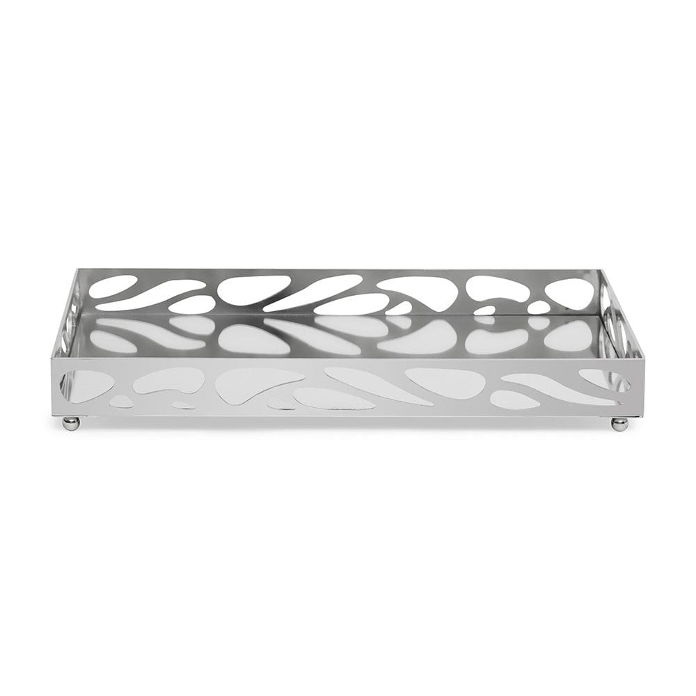 Bandeja Decorativa Retangular em Metal Prata com Espelho 27cm 20733 Mart