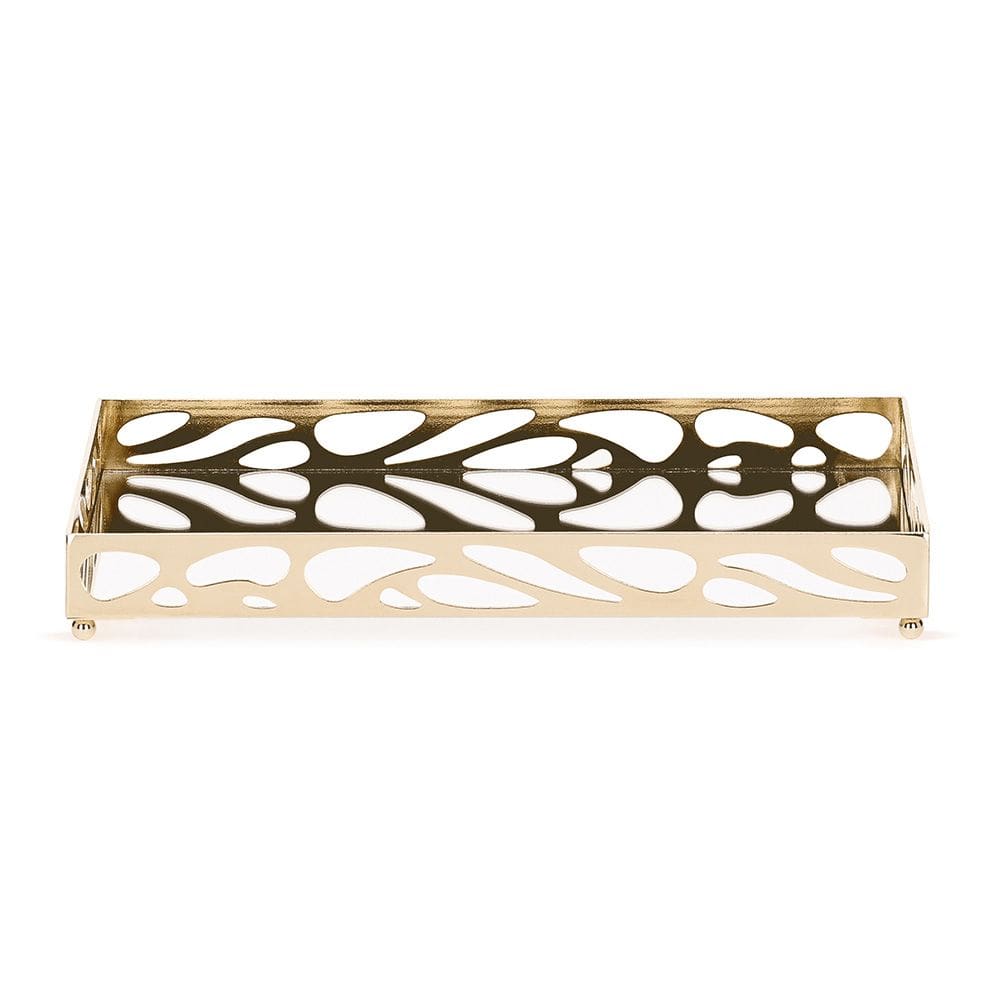 Bandeja Decorativa Retangular em Metal Dourado com Espelho 27cm 20140 Mart