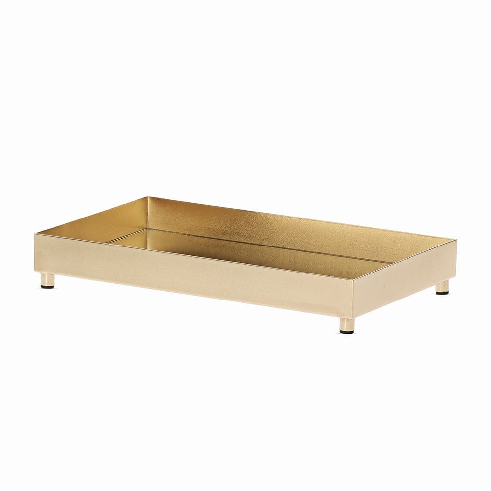 Bandeja Decorativa Retangular em Metal Dourado com Espelho 26,5cm 20383 Mart