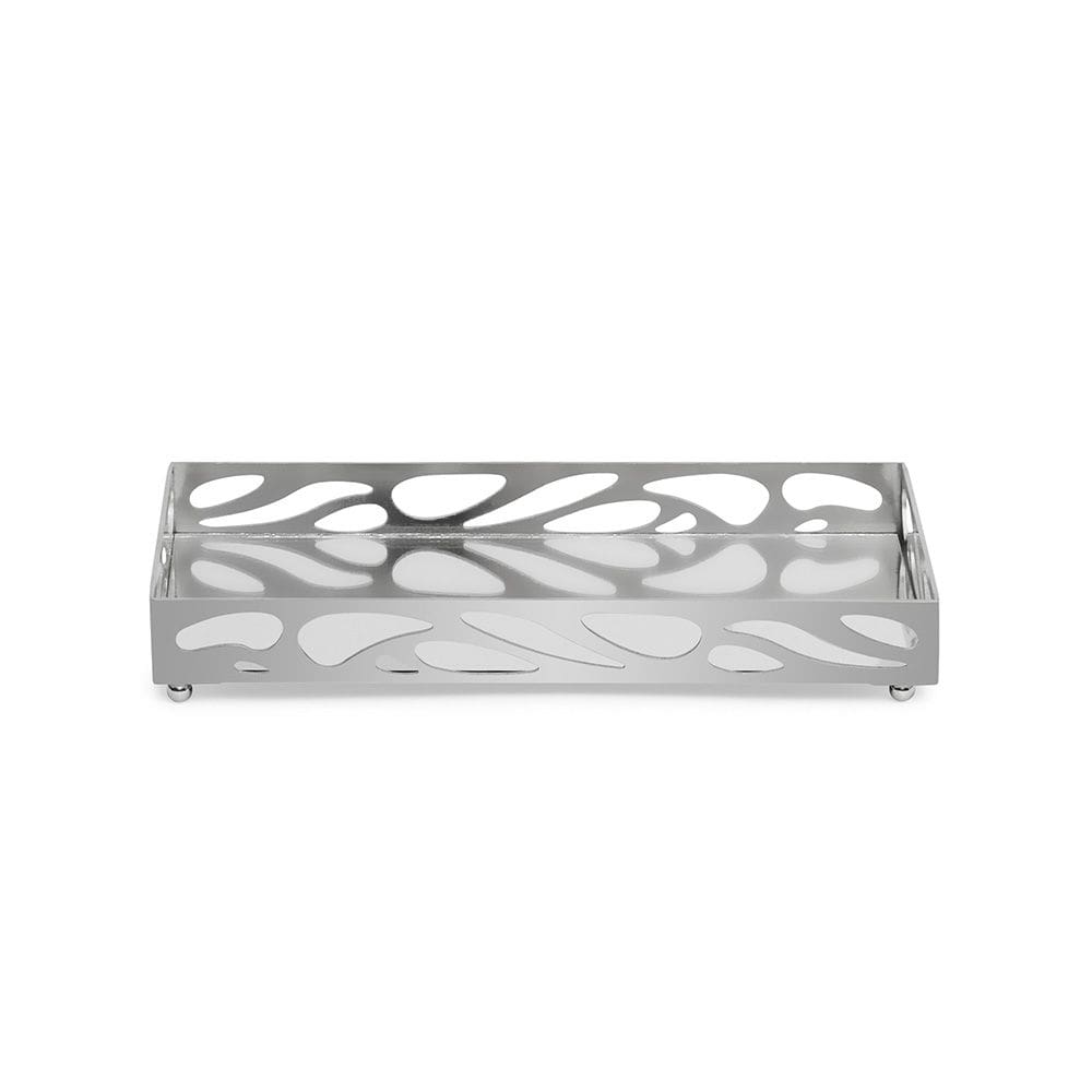 Bandeja Decorativa Retangular em Metal Prata com Espelho 24cm 20732 Mart