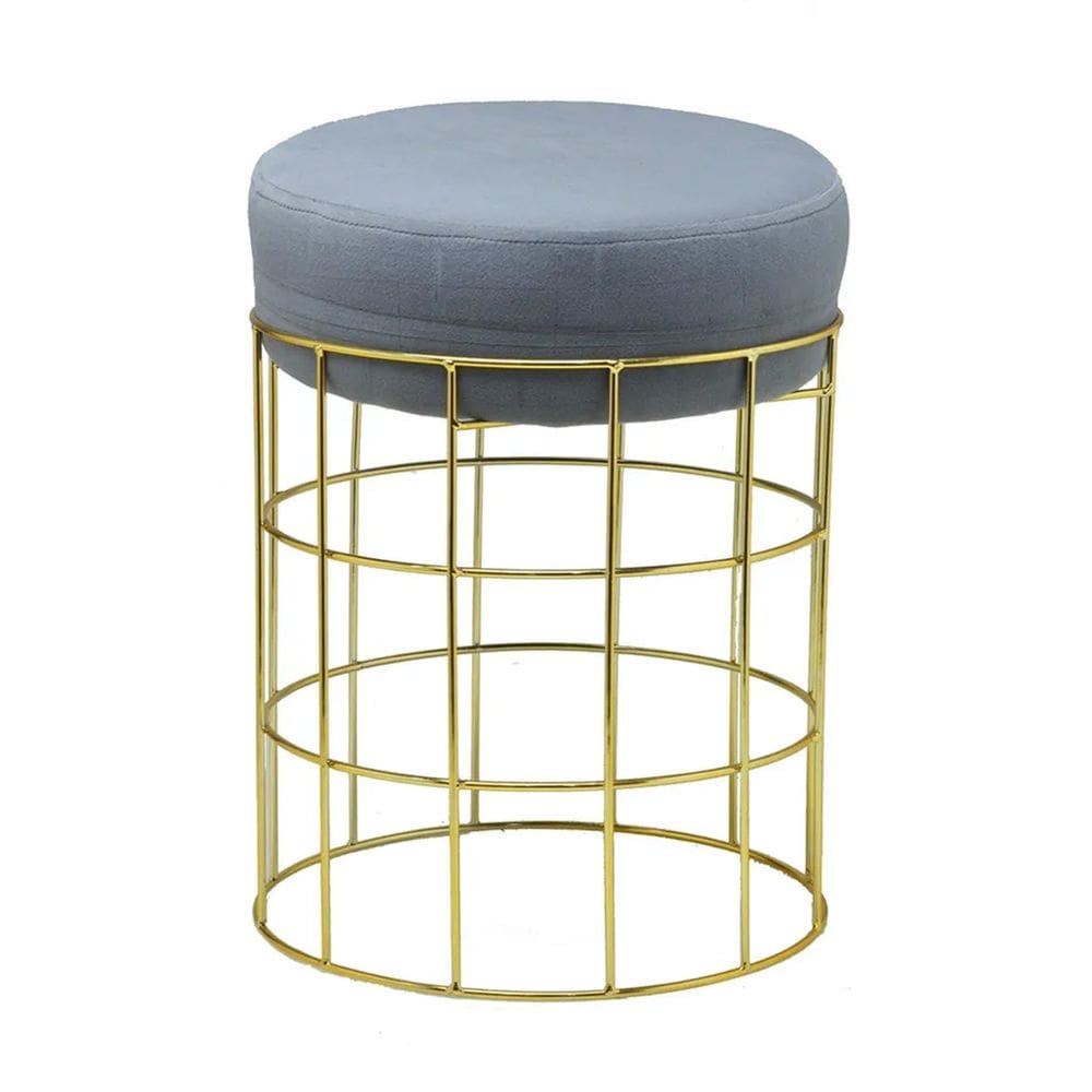 Banco Estofado em Metal Dourado e Tecido Cinza 42cm 16086-PL