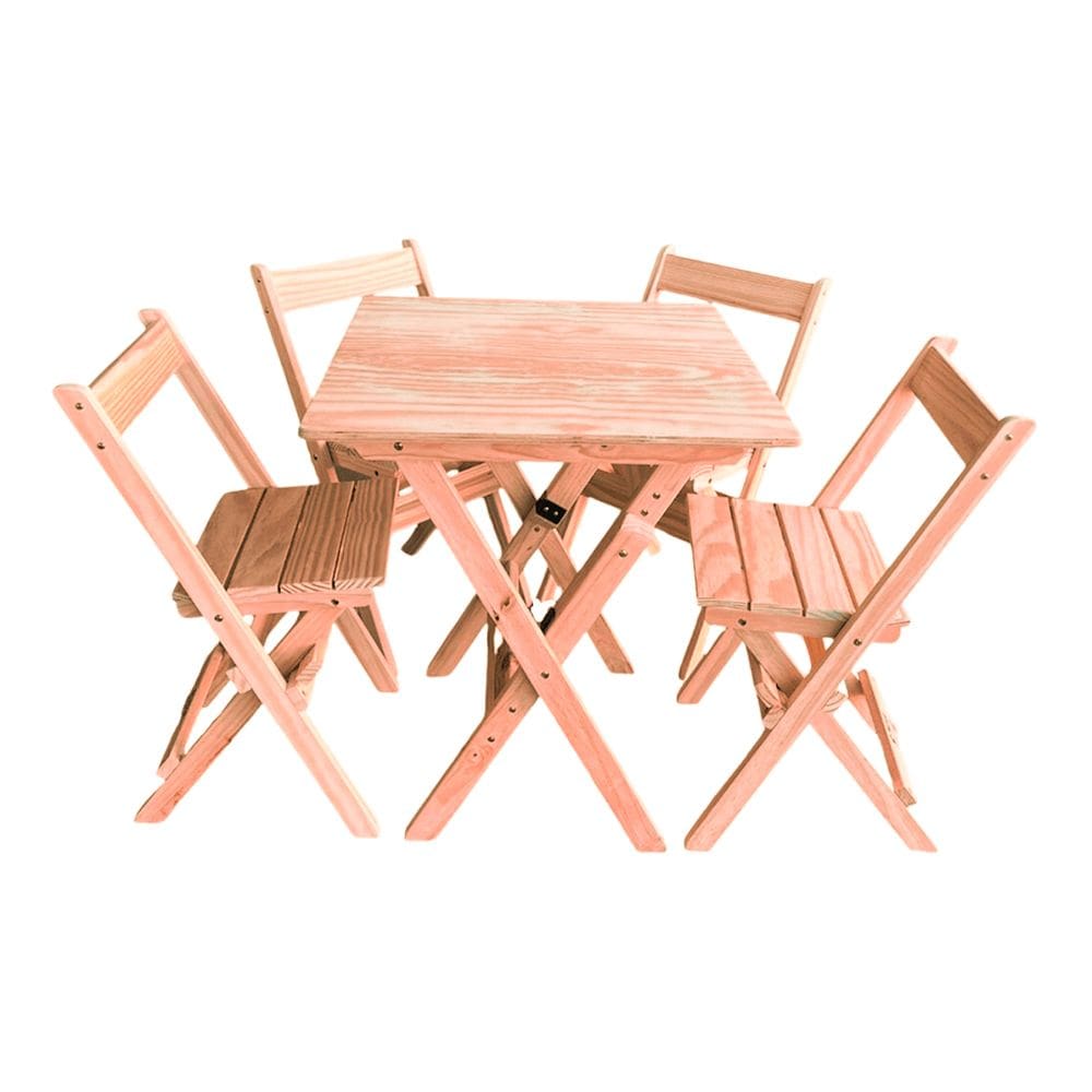 Jogo de Mesa 60x60cm com 4 Cadeiras Dobraveis Natural Cru