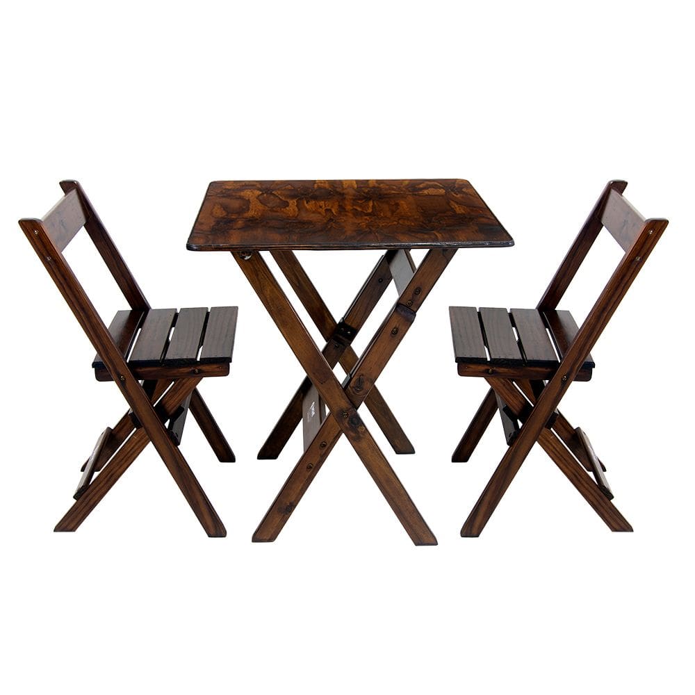 Mesa 70x70 Com2 Cadeiras Madeira Jogo Dobravel Bar Marrom