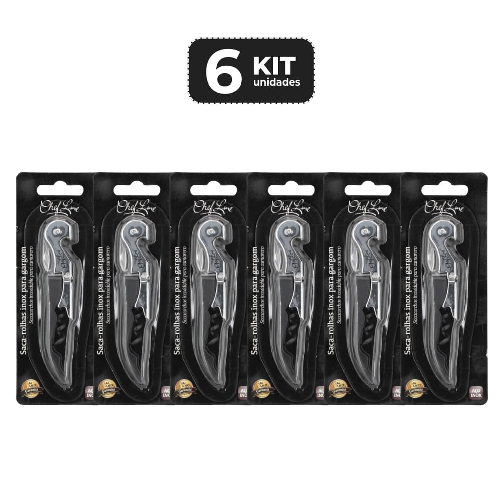 Kit 6 Saca-Rolhas Inox Para Garcom