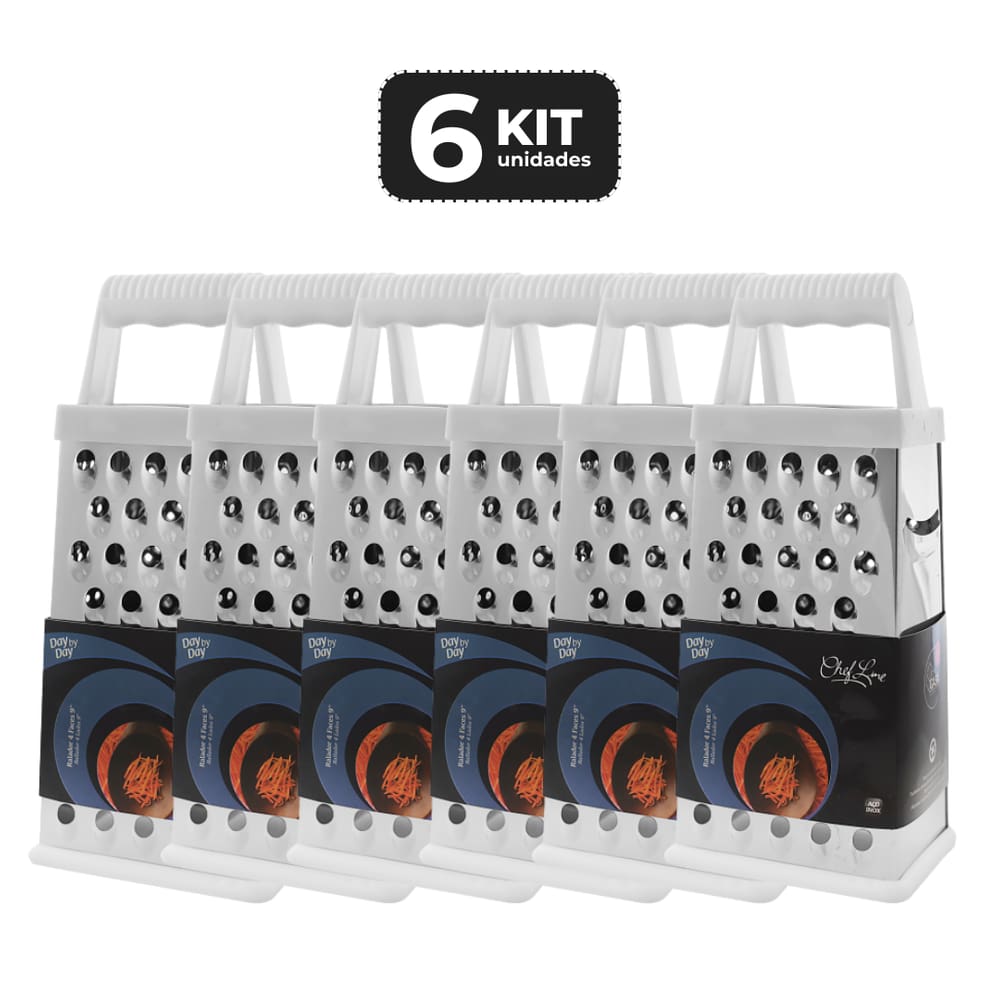 KIT 6 RALADOR INOX 4 FACES 7” BRANCO