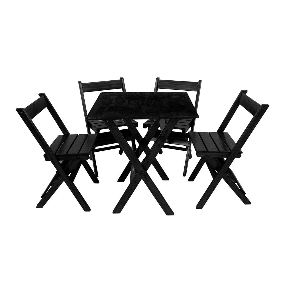 Conjunto Mesa 70x70 com 4 Cadeiras Madeira Selecionada Tratada Preto / Liso