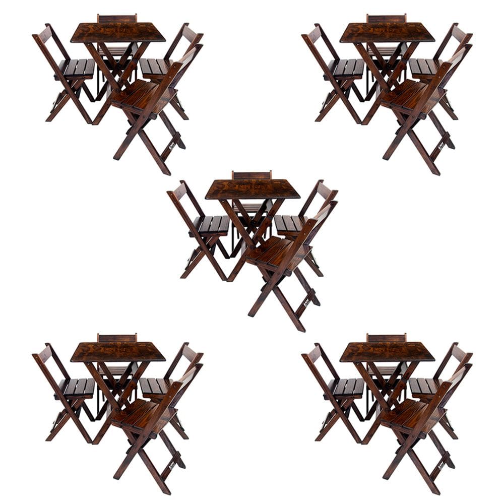 Combo 5 Jogos de Mesa 70x70 Dobrável com 4 Cadeiras Madeira Imbuia / Liso