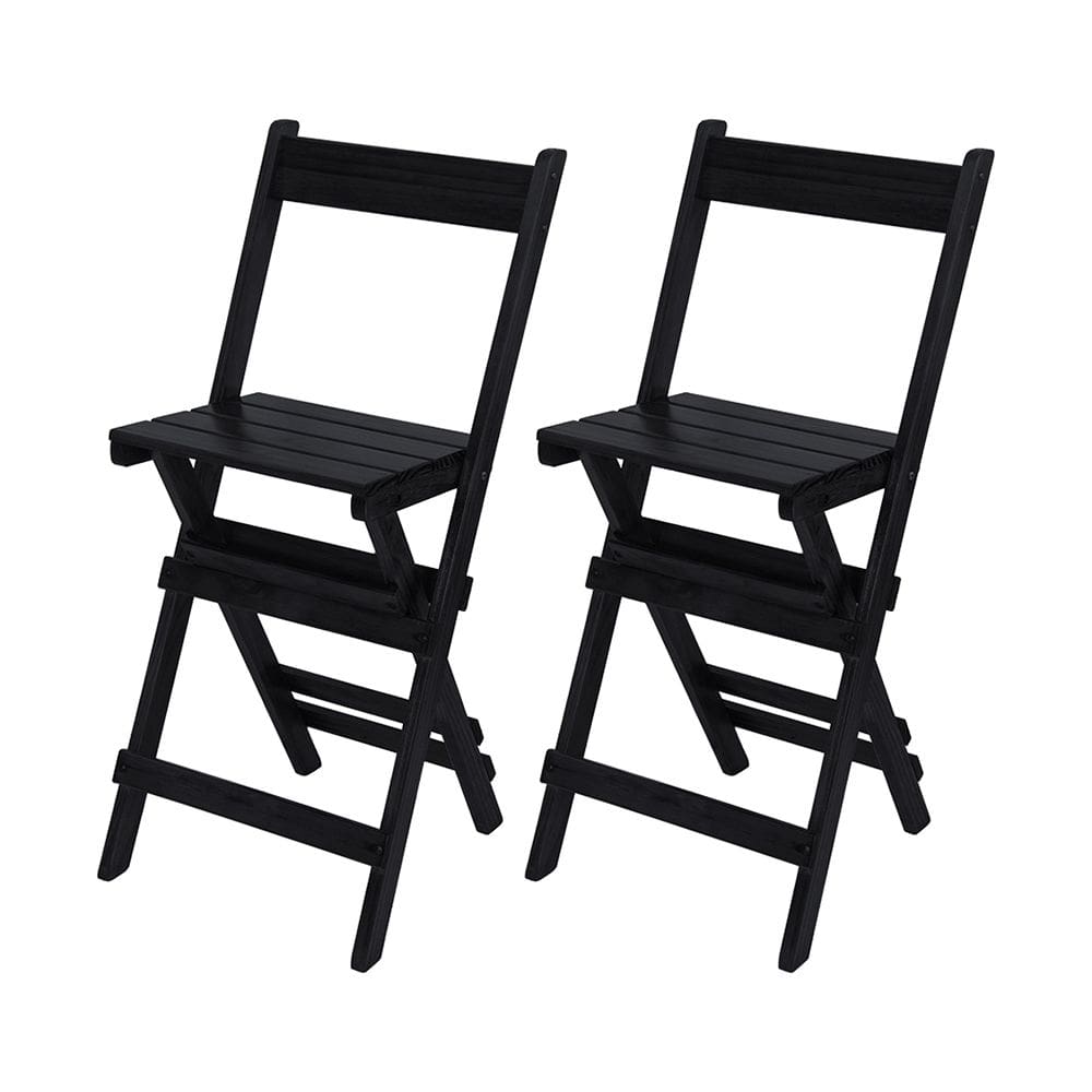 Kit 2 Cadeiras Bistrôs em Madeira Dobrável Facil Transp Bar Preto / Liso