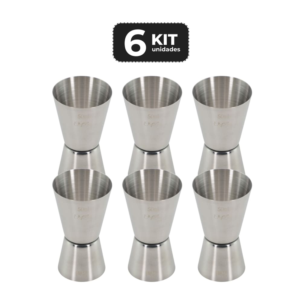 Kit 6 Dosador Inox Duplo De Bebidas Medidor 50/25Ml