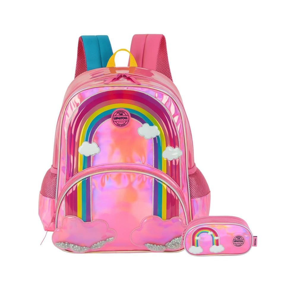 Kit Escolar Arco-Íris Mochila De Costas + Estojo Triplo