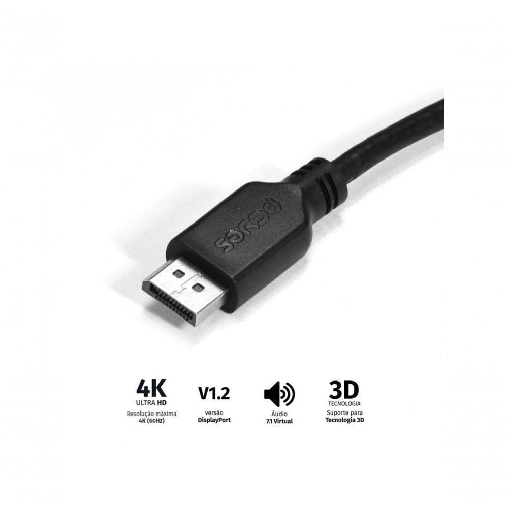 Cabo Displayport Macho Para Displayport Macho 2 Metros V1.2 - Pdpm-2