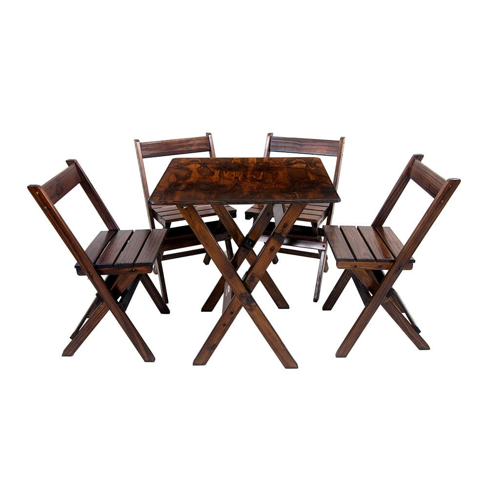Conjunto Mesa 60x60 + 4 Cadeiras Jogo Dobravel em Madeira Imbuia / Liso