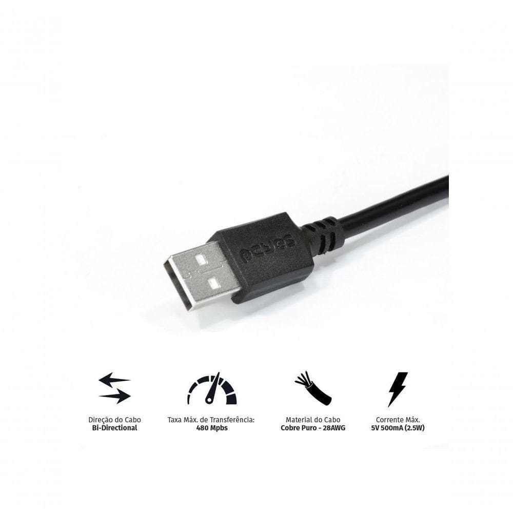 Cabo Usb A 2.0 Macho Para Mini Usb B Macho 28awg Puro Cobre 3 Metros - Puanm2-3