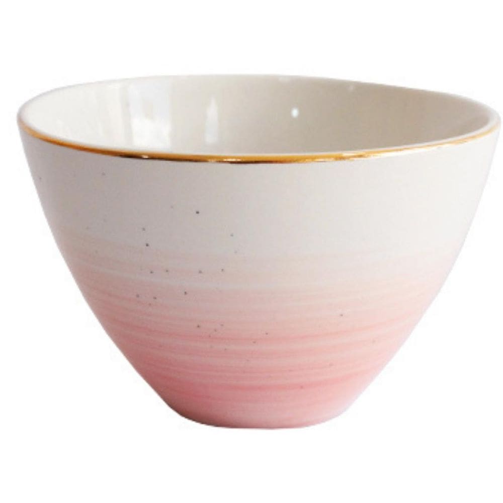 Bowl Em Porcelana Borda Dourada Floreira Rosa