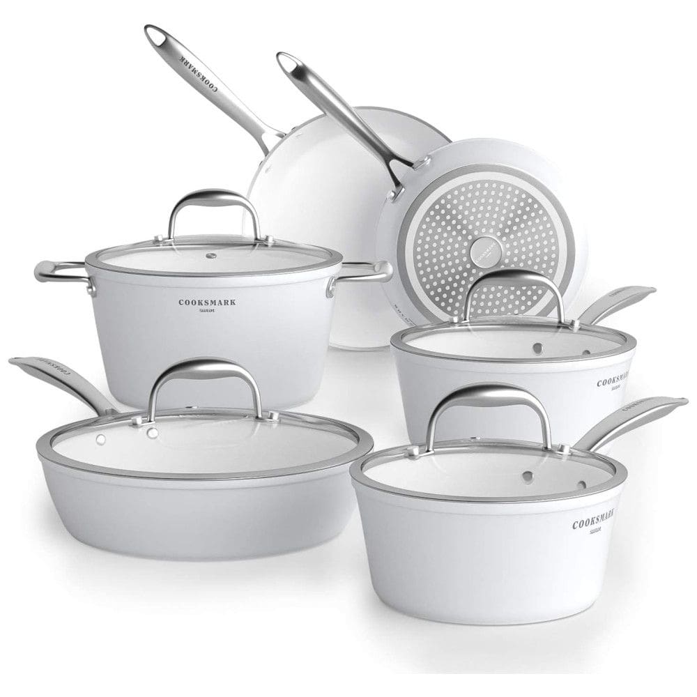 Conjunto de Panelas Antiaderente Revestida de Cerâmica, 10 Peças, Branca, COOKSMARK SW701, Branco