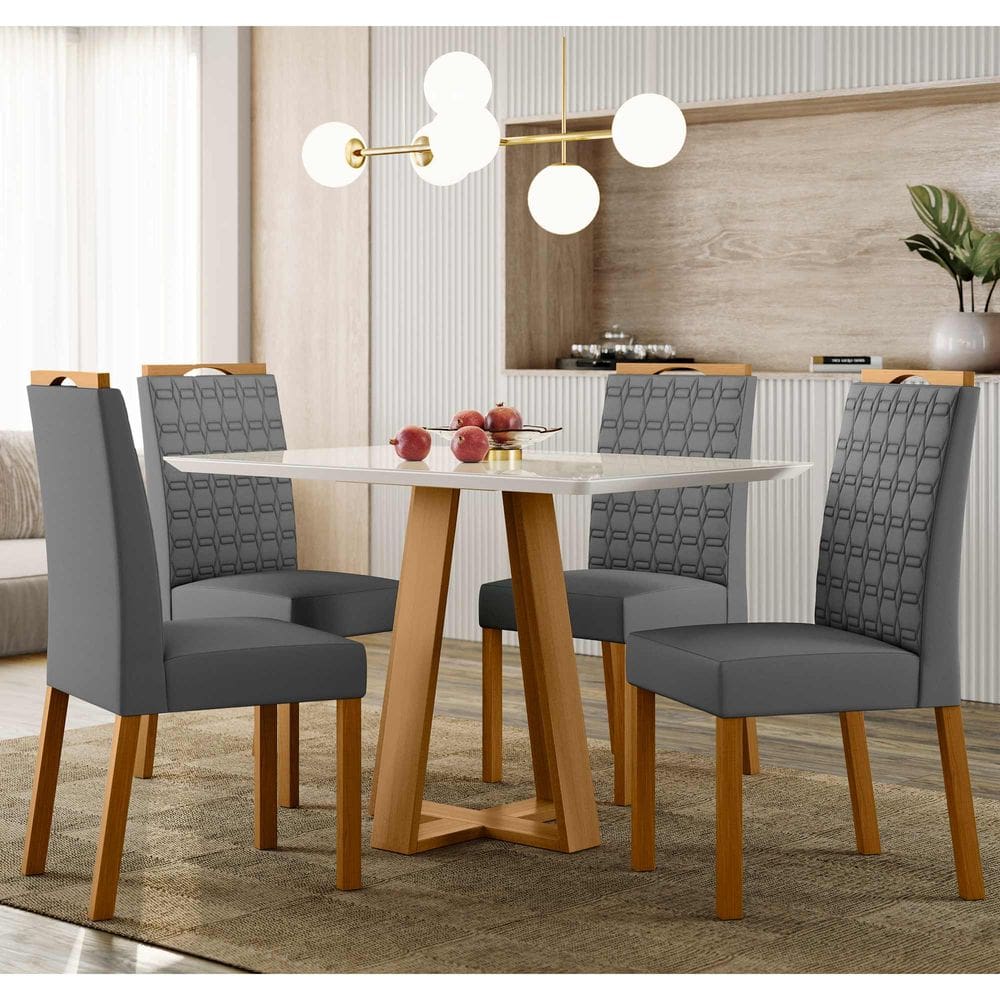 Conjunto Sala de Jantar Mesa Lectus 1,20m com 4 Cadeiras Sarah Ypê/Off White/Ja02 - New Ceval
