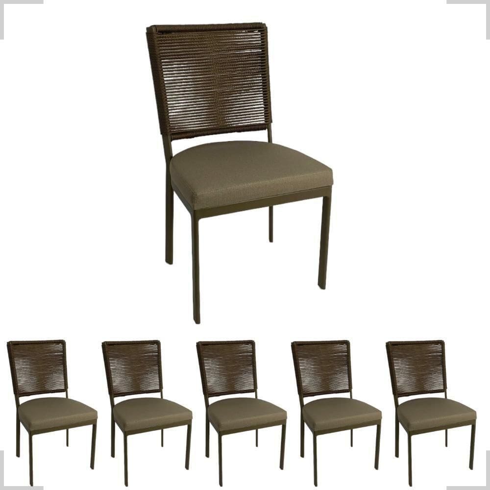 Jogo 6 Cadeiras De Alumínio Corda Sintética Assento 50cm Alt Fendi