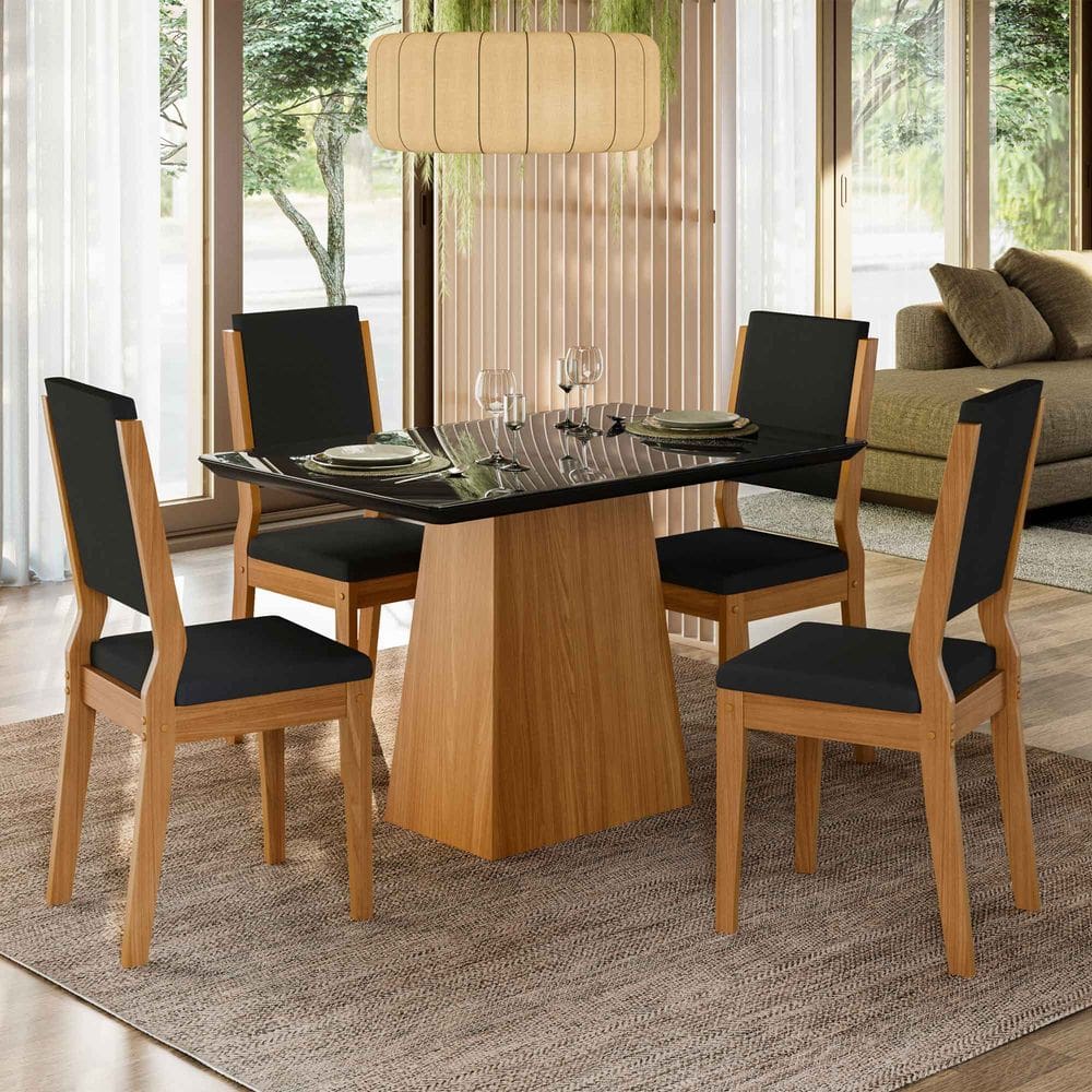 Conjunto Sala de Jantar Mesa Barbara 1,20m com 4 Cadeiras Carol Ypê/Preto/Ja03 - New Ceval
