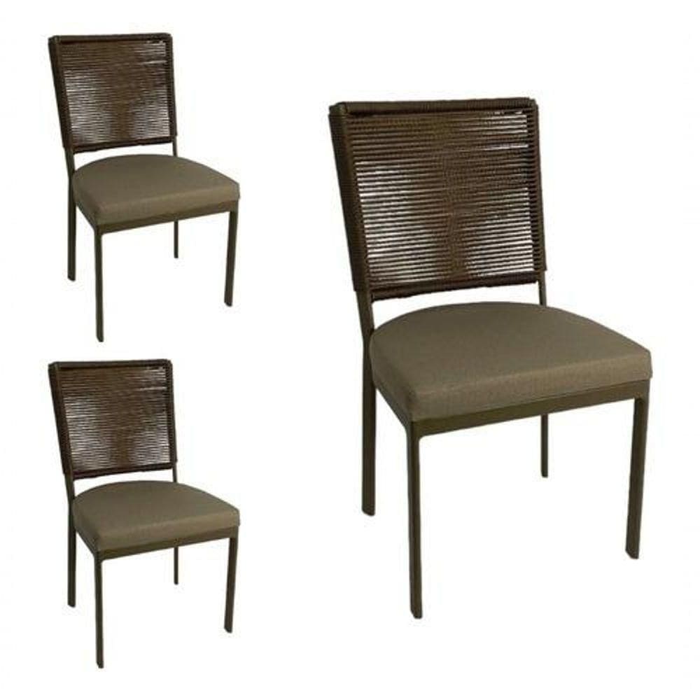 Kit 03 Cadeiras Moderna Em Alumínio Área De Churrasqueira Fendi