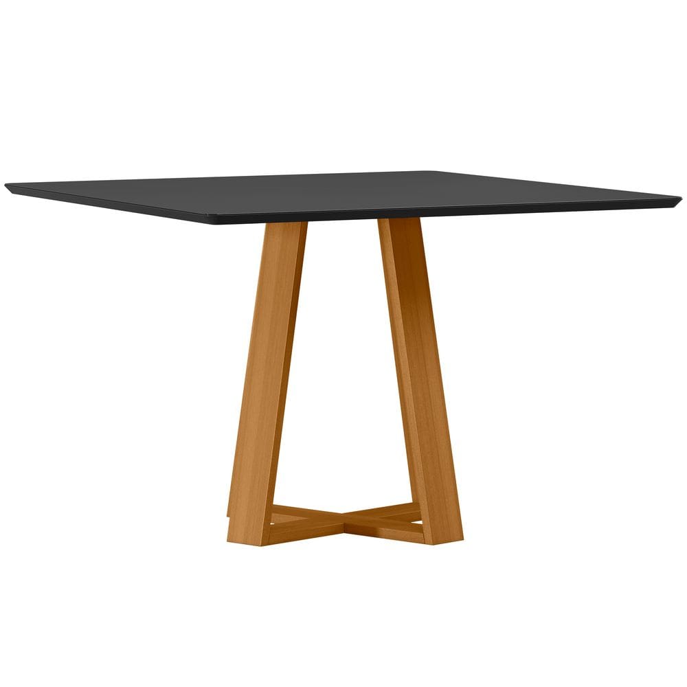 Mesa de Jantar Quadrada 6 Lugares 135cm Tampo Mdf com Vidro Lectus Ypê/Preto - New Ceval