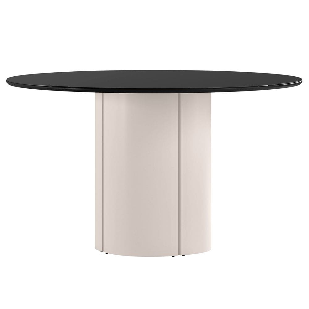 Mesa de Jantar Redonda para 6 Lugares 135cm Tampo Mdf com Vidro Serena Off White/Preto- New Ceval