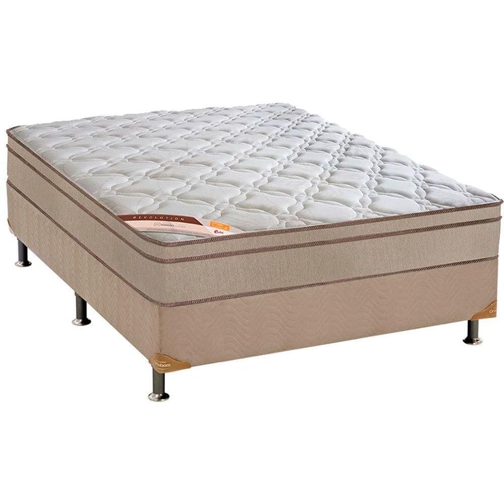 Cama Box Casal: Colchão Molas Ensacadas Castor Revolution Híbrido + Base CRC Suede Clean (138x188)