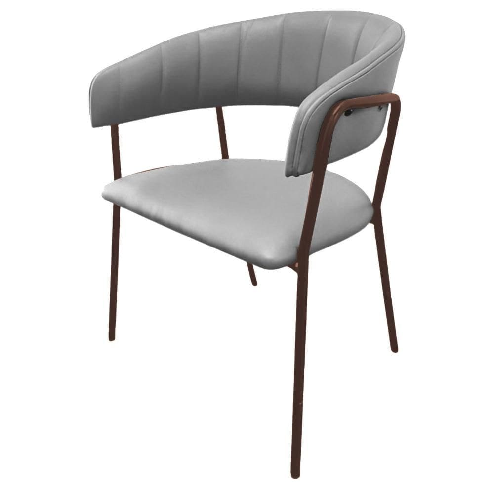 Cadeira com Braços Maraú PSG Móveis Couro autêntico Bege com Base em Aço Cortén